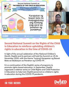 Second National Summit on the Rights of the Child in Education to reinforce upholding children’s rights in education in the time of COVID-19