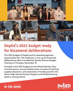 DepEd’s 2021 budget ready for bicameral deliberations