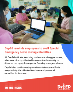 DepEd reminds employees to avail Special Emergency Leave during calamities