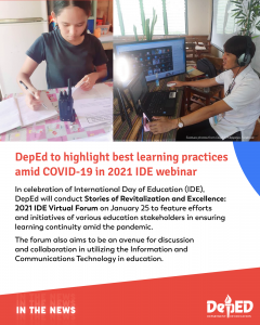 DepEd to highlight best learning practices amid COVID-19 in 2021 IDE webinar