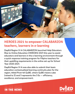 HEROES 2021 to empower CALABARZON teachers, learners in e-learning