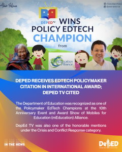 DepEd receives EdTech policymaker citation in international award; DepEd TV cited