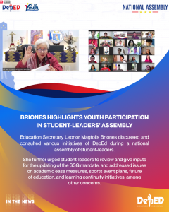 Briones highlights youth participation in student-leaders’ assembly