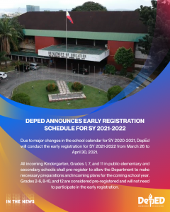 DepEd announces early registration schedule for SY 2021-2022