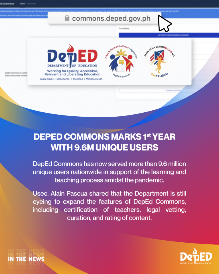 DepEd Commons Marks 1st Year With 9.6M Unique Users | Department Of ...