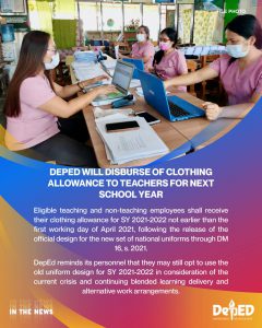 DepEd will disburse of clothing allowance to teachers for next school year