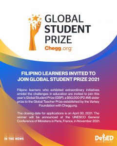 Filipino learners invited to join Global Student Prize 2021