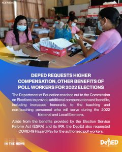 DepEd requests higher compensation, other benefits of poll workers for 2022 elections