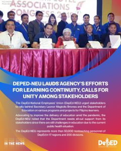 DepEd-NEU lauds agency’s efforts for learning continuity, calls for unity among stakeholders