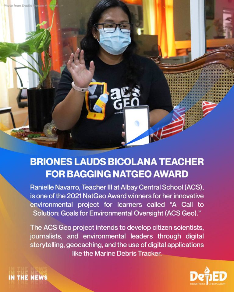 Briones Lauds Bicolana Teacher For Bagging NatGeo Award | Department Of ...