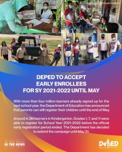 DepEd to accept early enrollees for SY 2021-2022 until May