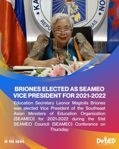 Briones elected as SEAMEO Vice President for 2021-2022