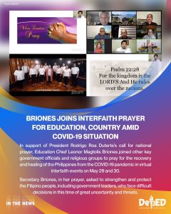 Briones joins interfaith prayer for education, country amid COVID-19 situation