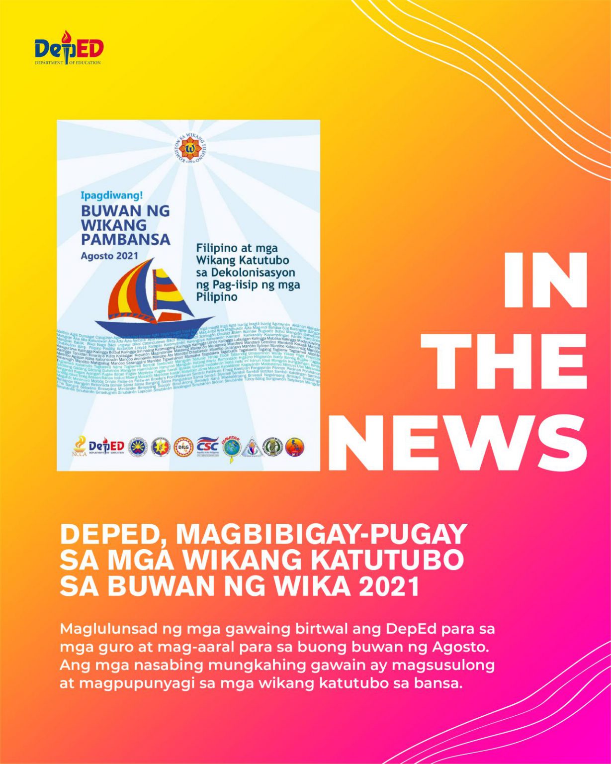 DepEd, magbibigaypugay sa mga Wikang Katutubo sa Buwan ng Wika 2021