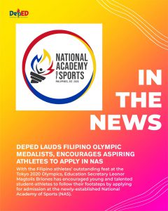 DepEd lauds Filipino Olympic medalists, encourages aspiring athletes to apply in NAS