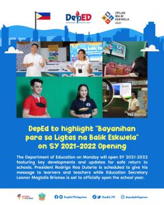 DepEd to highlight Bayanihan para sa Ligtas na Balik Eskwela on SY 2021-2022 Opening