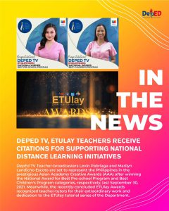 DepEd TV, ETUlay teachers receive citations for supporting national distance learning initiatives