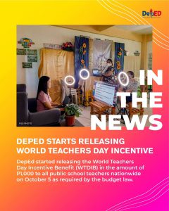 DepEd starts releasing World Teachers Day Incentive