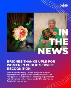 Briones thanks UPLB for Women in Public Service recognition