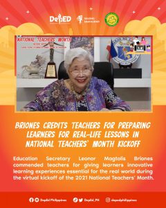 Briones credits teachers for preparing learners for real-life lessons in National Teachers’ Month kickoff