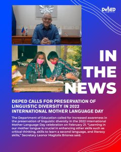 DepEd calls for preservation of linguistic diversity in 2022 International Mother Language Day