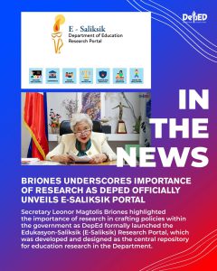 Briones underscores importance of research as DepEd officially unveils E-Saliksik portal