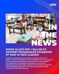 DepEd allots Php 1 billion to support progressive expansion of face-to-face classes