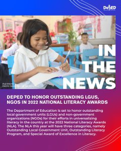 DepEd to honor outstanding LGUs, NGOs in 2022 National Literacy Awards