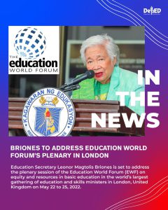 Briones to address Education World Forum’s plenary in London