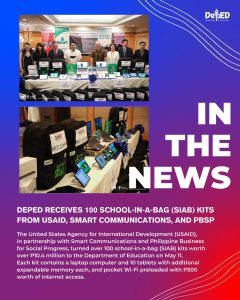 DepEd receives 100 school-in-a-bag (SIAB) kits from USAID, Smart Communications, and PBSP