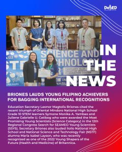 Briones lauds young Filipino achievers for bagging international recognitions