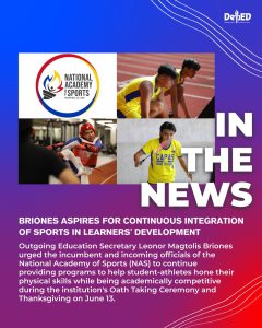 Briones aspires for continuous integration of sports in learners’ development