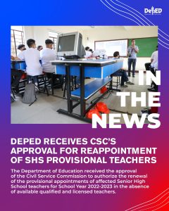 DepEd receives CSC’s approval for reappointment of SHS provisional teachers