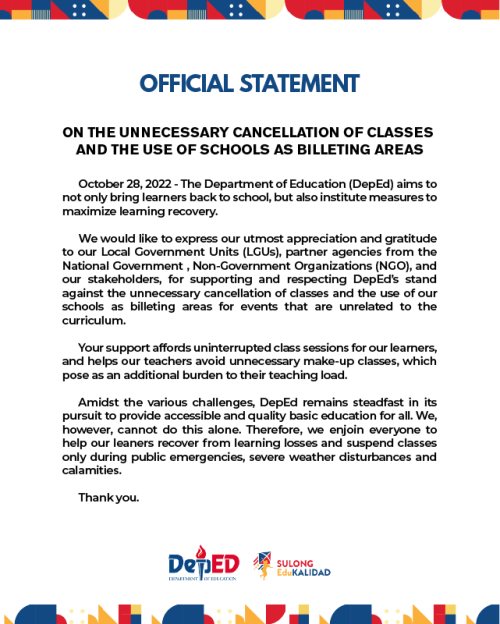 On The Unnecessary Cancellation Of Classes And The Use Of Schools As ...