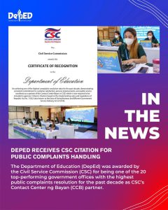 DepEd receives CSC citation for public complaints handling