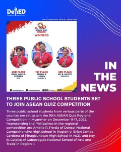 Three public school students set to join ASEAN quiz competition