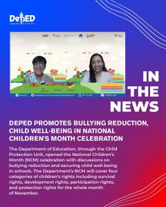 DepEd promotes bullying reduction, child well-being in National Children’s Month celebration