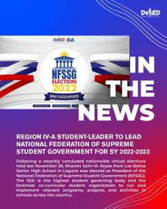 Region IV-A student-leader to lead National Federation of Supreme Student Government for SY 2022-2023