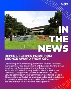 DepEd receives PRIME-HRM Bronze Award from CSC