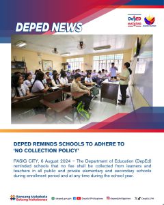 DepEd reminds schools to adhere to ‘no collection policy’