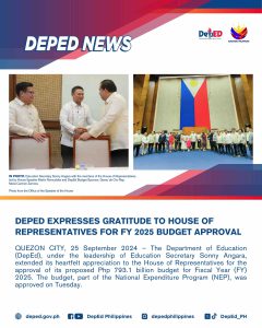 DepEd Expresses Gratitude to House of Representatives for FY 2025 Budget Approval