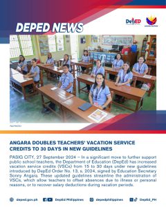 Angara Doubles Teachers’ Vacation Service Credits to 30 Days in New Guidelines