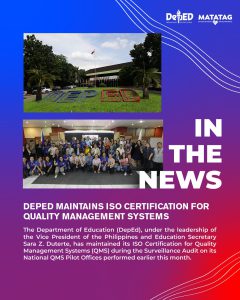 DepEd maintains ISO Certification for Quality Management Systems