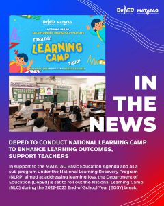 DepEd to conduct National Learning Camp to enhance learning outcomes, support teachers